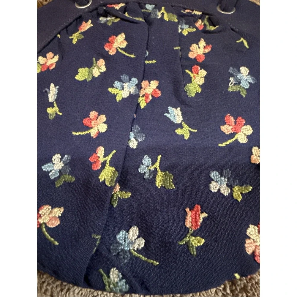 Small Blue Floral Embroidered Round Vintage Purse Clutch W/ Marble Charm Zipper